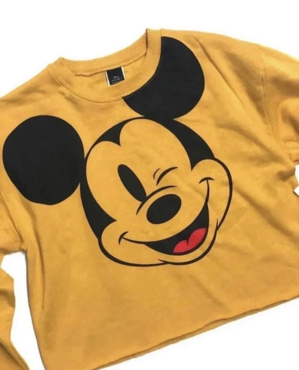 Womens Mickey Mouse Face Crop Sweatshirt Top Shirt Size S NWT Disney